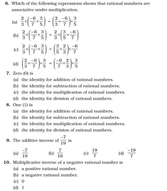 dcmc math class 8 second m c q type worksheet on rational numbers