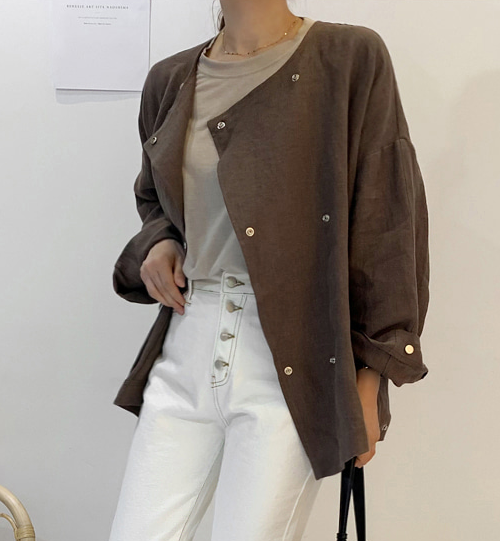 Snap Button Linen Jacket