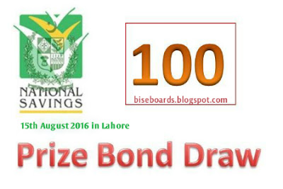 Prize Bond Draw List Rs. 100 Lahore on 15th August 2016
