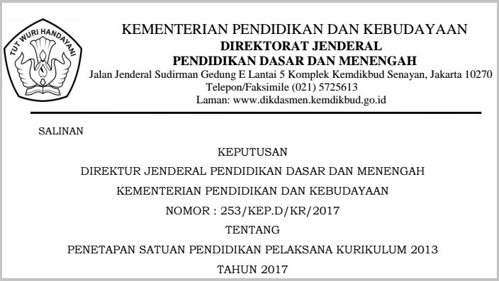 Keputusan Dirjen Dikdasmen Tentang Daftar Sekolah Pelaksana Kurikulum 2018 Tahun 2018