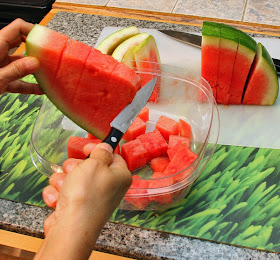 Slice watermelons into chunks