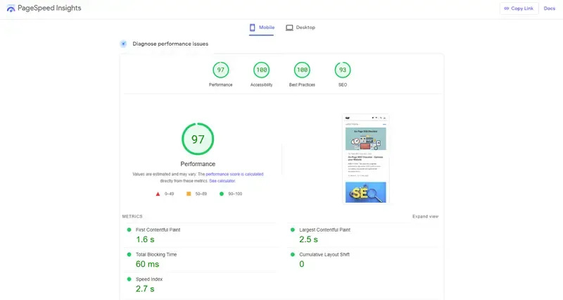 seo blogger tips pagespeed insight mobile