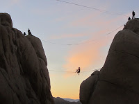 Rock climbers after sunset near Ryan Mountain trailhead, Joshua Tree National Park