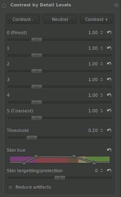 Options of contrast by detail levels in rawtherapee. 