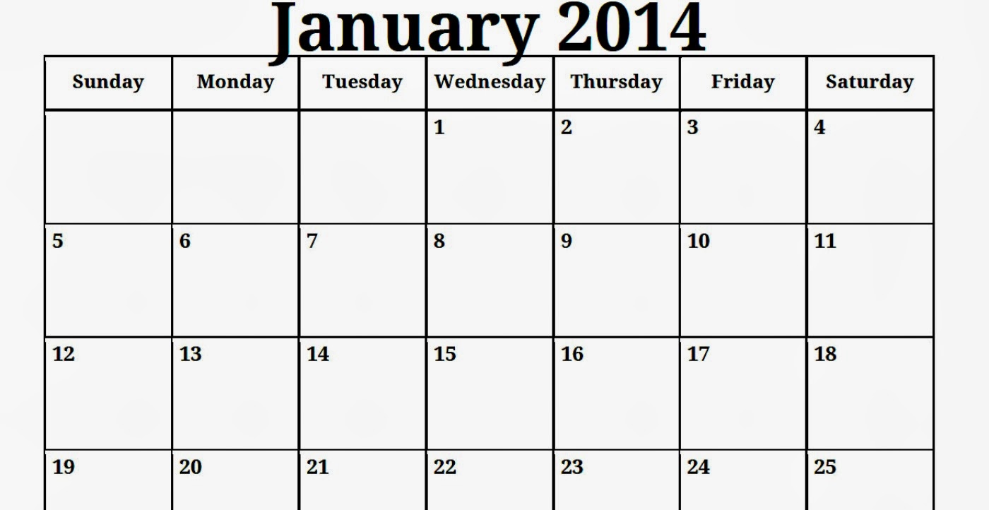 junuary blank calendar 2014