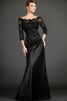 Long Black Lace and Taffeta Mother of the Bride Dresses
