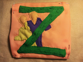 Z for Zaphod Beeblebrox initial sewing down of the main fabrics