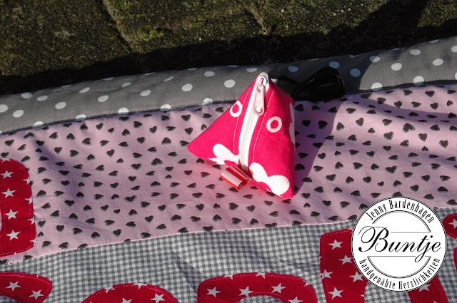  Krabbeldecke Geschenk Name Geburt Taufe Mädchen pink grau Baumwolle Tiere Zebra handmade Buntje nähen