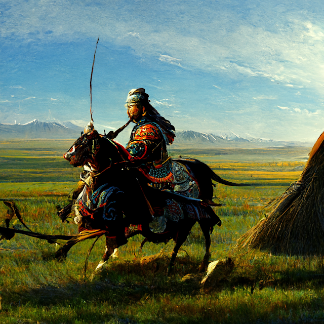 guerriero mongolo a cavallo midjourney