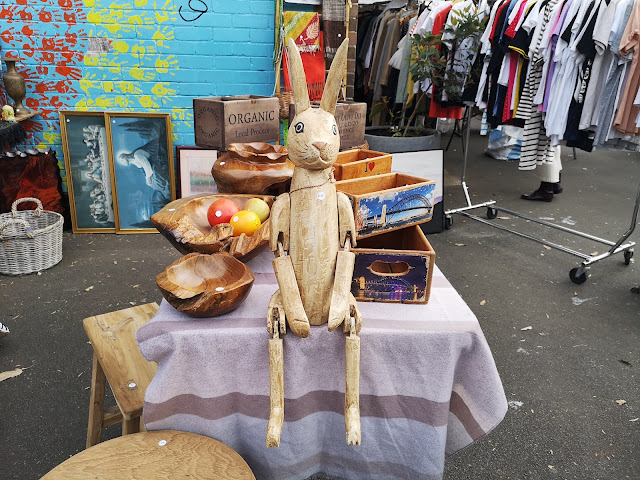 Quirky wooden rabbit at Rozelle Collectors Market