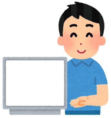 モニターを見せる人のイラスト（男性）