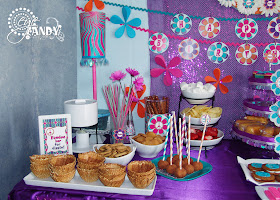peace party dessert table ideas, fondue bar, daisy decor