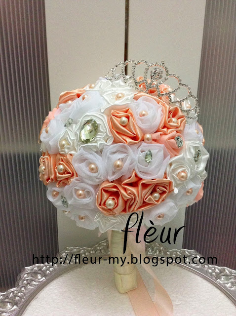 Peach and Ivory White Princess Bouquet by Fleur