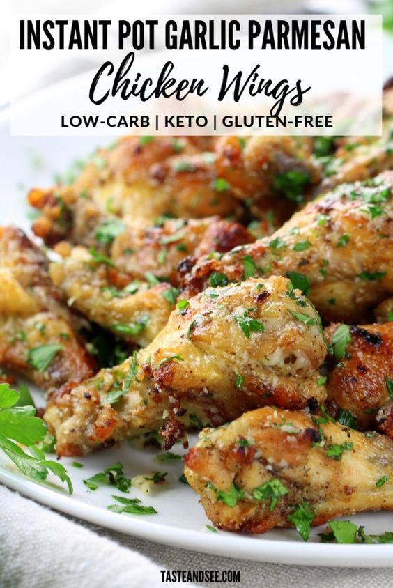 These Instant Pot Garlic Parmesan Chicken Wings are going to be your new favorite chicken wing recipe! They’re tender on the inside, crispy and golden on the outside, and there’s no frying involved.