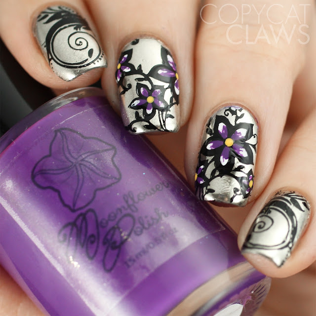 Floral Stamping On Chrome Nails