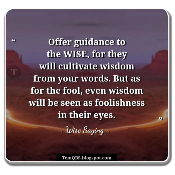 Offer guidance to the wise, for they will cultivate wisdom from your words. But as for the fool, even wisdom will be seen as foolishness in their eyes - Wise Saying: Proverbial Quote