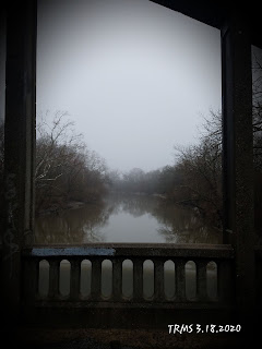 foggy view of river outlined by bridge