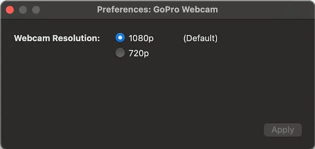 GoPro 變身網路攝影機 - GoPro Webcam 支援 1080P 及 720P 兩種解析度
