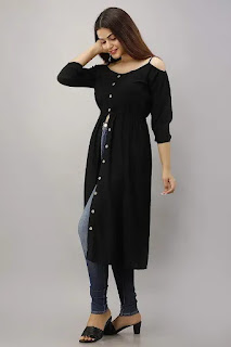 long kurtis with side slits with jeans