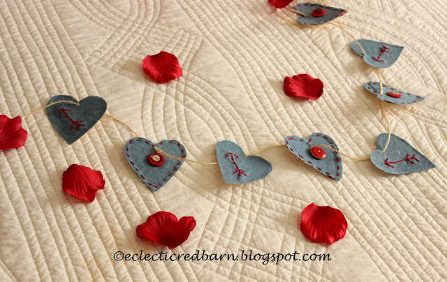 Eclectic Red Barn: Jean shirt turned into jean Valentine heart garland