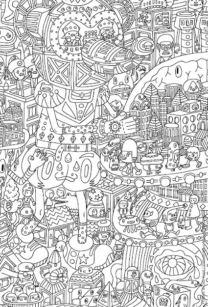 An Intricate Coloring Page For Adults Featuring Aliens