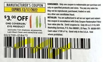 $3.00/1 Covergirl Eye Coupon from "SMARTSOURCE" insert week of 12/4/22.