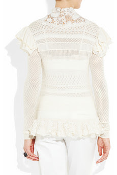 Ruffled silk and cashmere-blend lace top