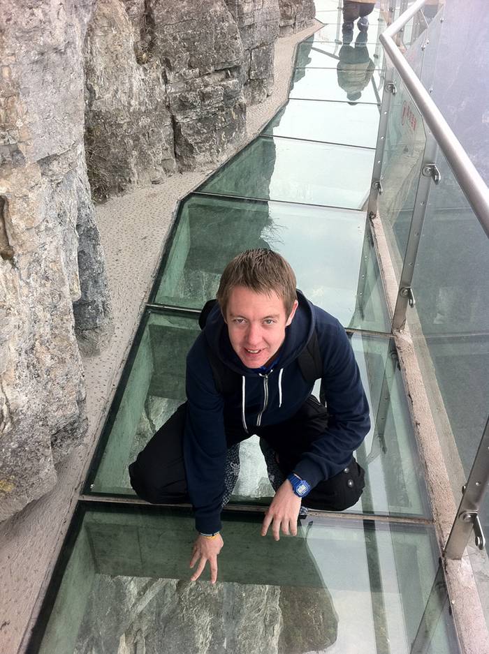 Jutting out from a sheer cliff 1,430 meters high, the glass skywalk in Zhangjiajie National Forest Park offers sightseers terrifying thrills and clear view of the mountains below as they tread nervously across the 60 meter long bridge encircling the vertical cliffs of Tianmen Mountain in Hunan province. The 3ft-wide, 2.5in thick glass walkway is so scary that sightseers are requested to wear cloth slip-ons over their shoes when they cross the skywalk, presumably to make the job easier for the cleaners.