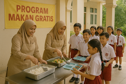 Siswa sekolah dasar sedang makan siang bersama di ruang kelas dalam program makan gratis pemerintah