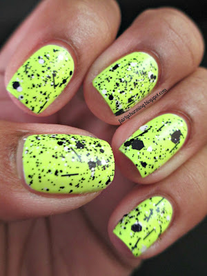 China Glaze Celtic Sun, Hard Candy Black Tie Optional, neon, highlighter, yellow, black and white glitter, simple, nails, nail art, nail design, mani