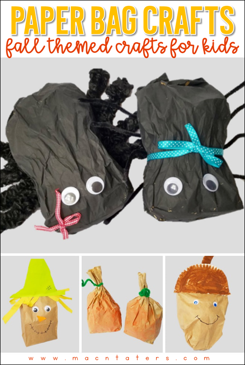 Fall Themed Paper Bag Crafts for Kids: SPider Craft, Scarecrow Craft, Pumpkin Craft, Acorn Craft