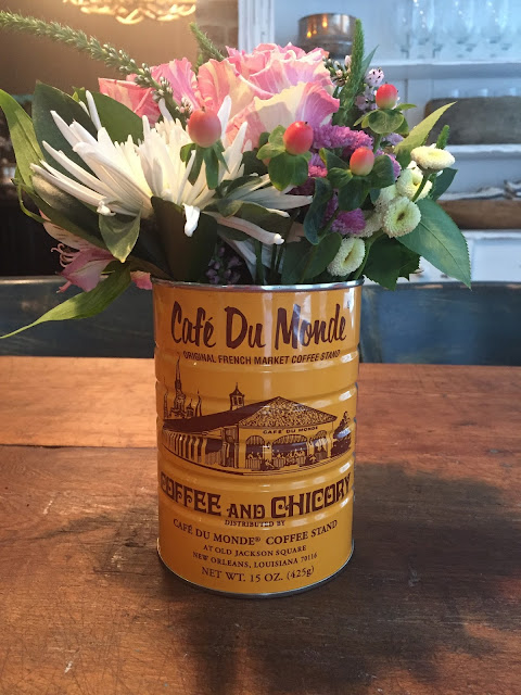 New Orleans themed wedding shower with cafe du monde coffee cans