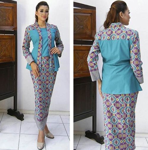  25 model baju batik pramugari berjilbab  lengan panjang 