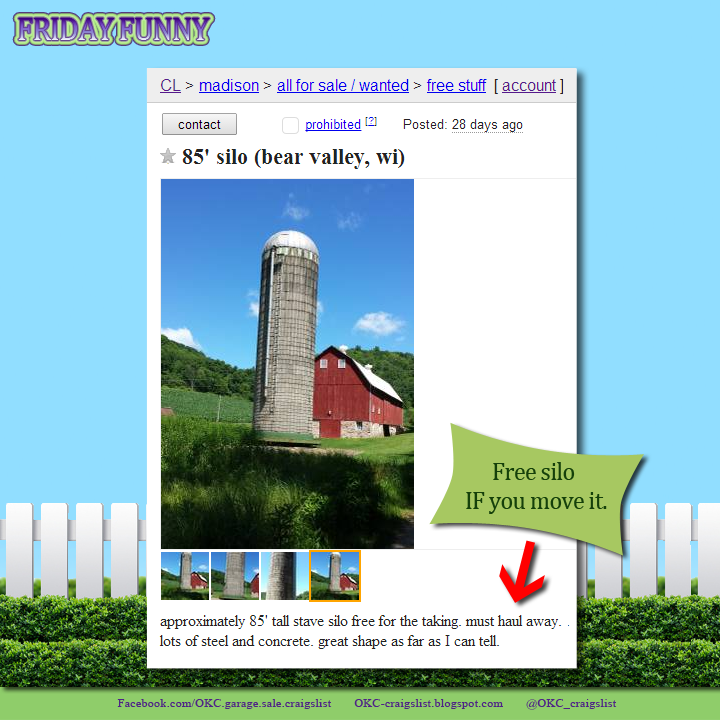 Funny Craigslist Ad Offers Free 85 Ft. Silo | Friday Funny Craigslist Ads