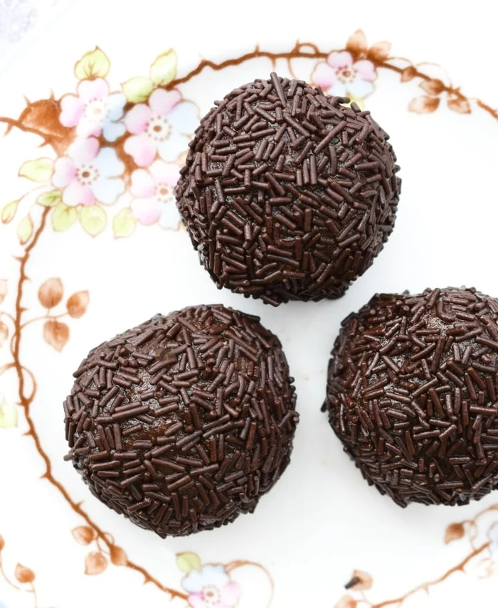 Scottish Truffles on a square floral china tea plate