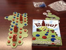 Rise! board game prototype in play