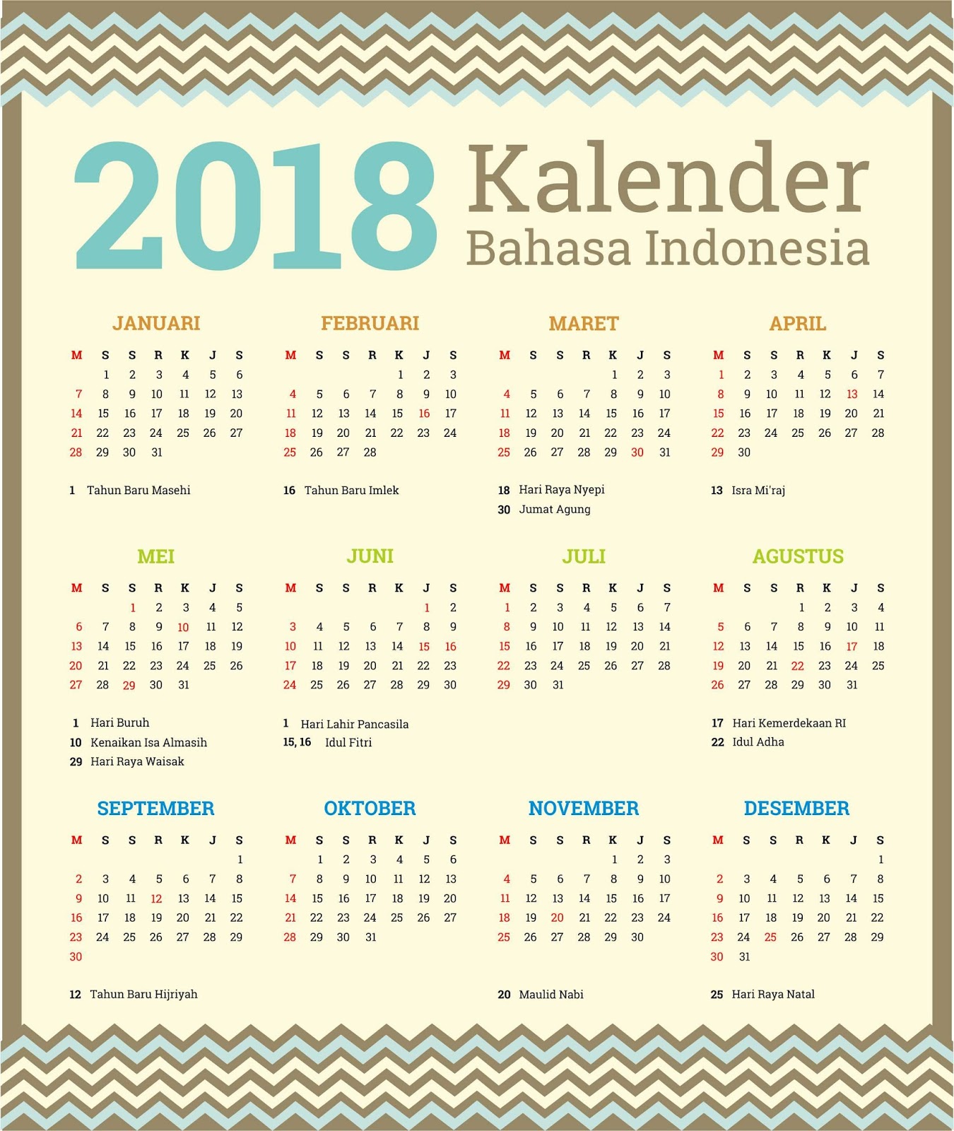 Kalender 2018 Lengkap Dengan Hari Libur Nasional Dan Bisa Di Edit