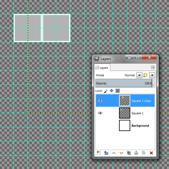 Click and hold anywhere inside the duplicate square layer and drag to the position you want.