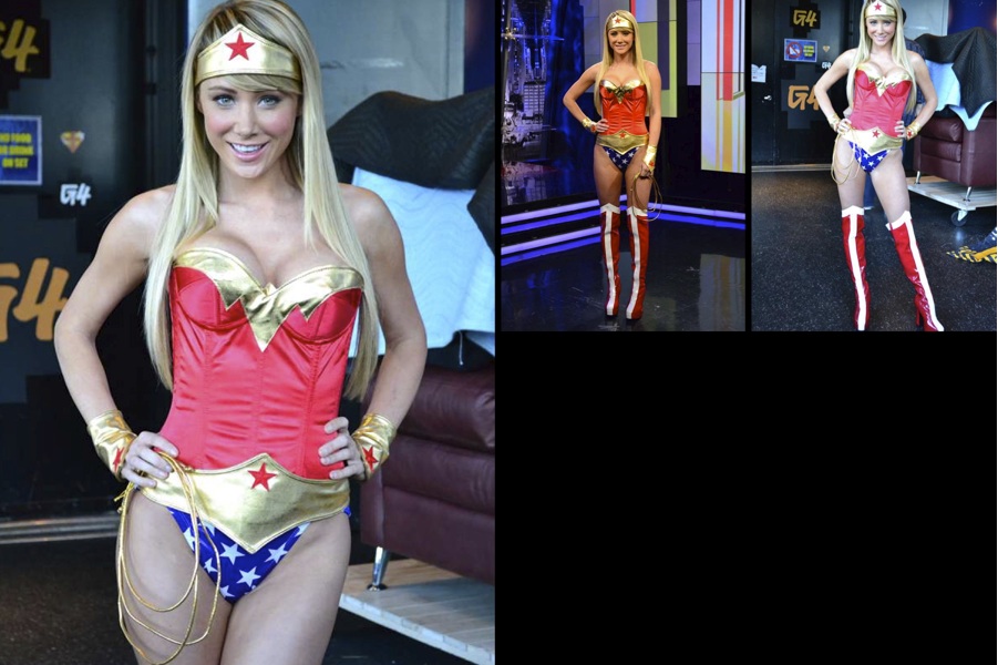 Sara Underwood cosplaying Wonder Woman for Attack of the Show