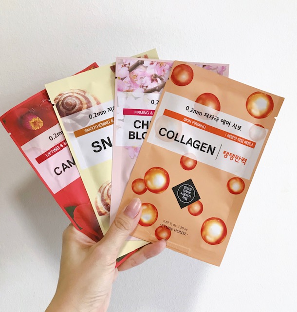 Snail, Cherry Blossom, Camellia, Collagen Etude House Mask Review