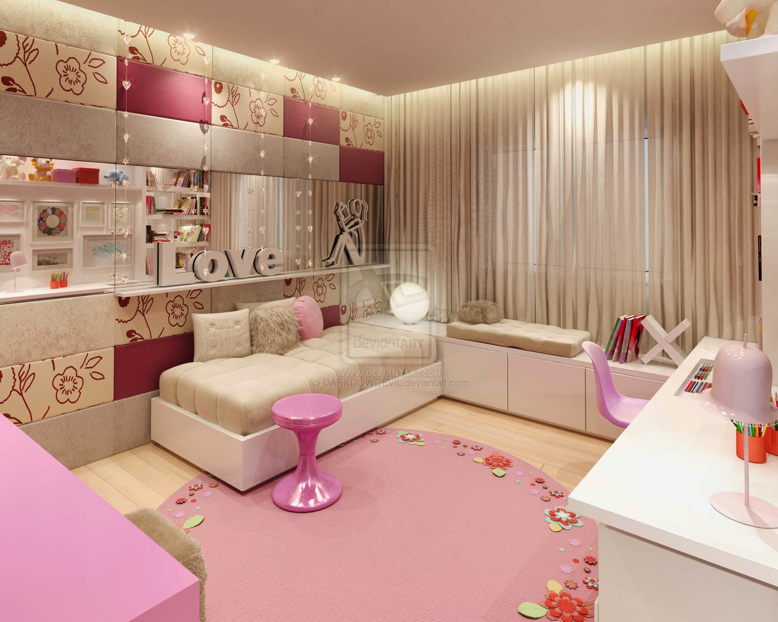  Desain Kamar Tidur untuk wanita warna cerah pink