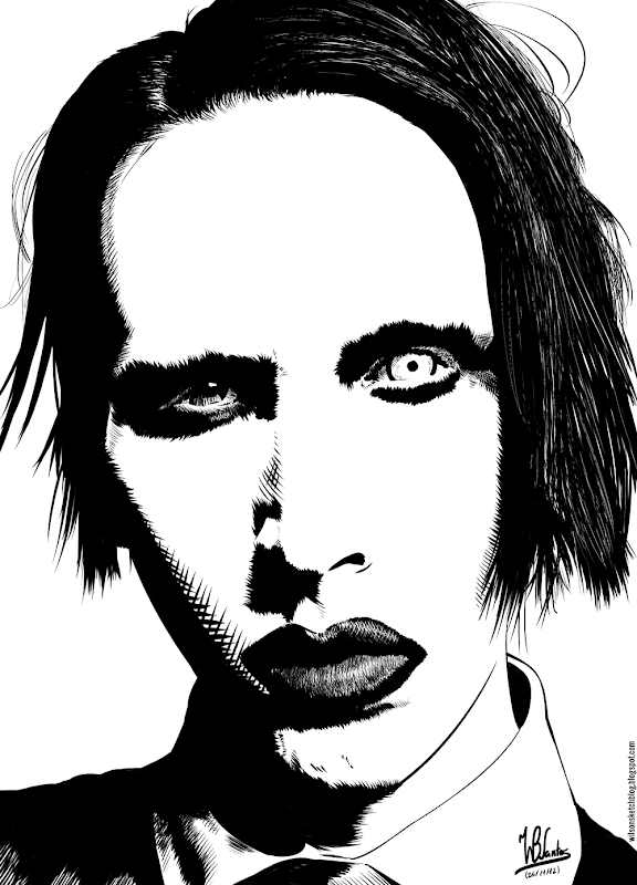 Ink drawing of Marilyn Manson, using Krita 2.5.