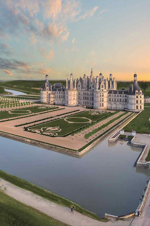 Chambord e seus jardins restaurados.