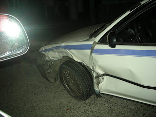 smashed taxi, La Ceiba, Honduras