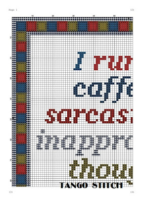 I run on caffeine funny quote cross stitch pattern - Tango Stitch