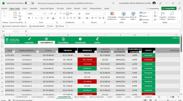 Planilha de Controle de Pagamento de Comissões