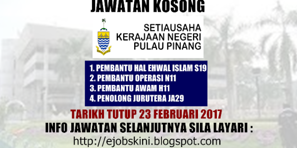 Jawatan Kosong Terkini di SUK Pulau Pinang - 23 Februari 2017