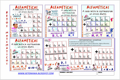 Alfamética, Criptoaritmética, Criptograma, Criptosuma, Suma de Letras, Suma de Palabras, Acertijos, Desafíos matemáticos, Retos matemáticos, Problemas matemáticos, Matemáticas y Ciclismo, Acertijos numéricos, Retos mentales