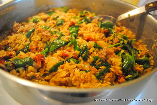 Italian Vegetable and Sausage Orzo Skillet at Miz Helen's Country Cottage