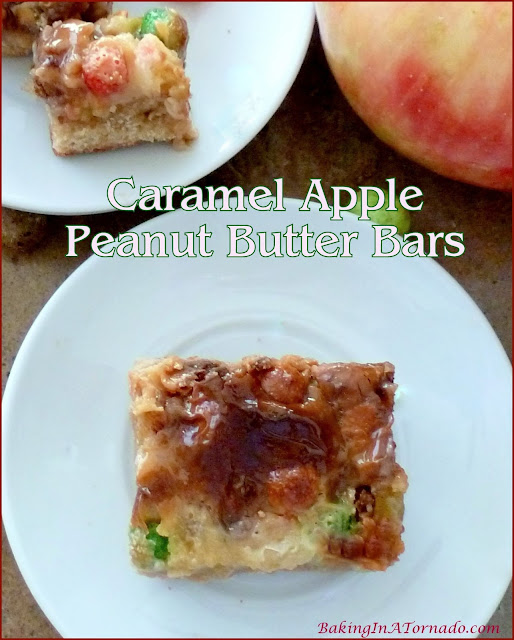 Caramel Apple Peanut Butter Bars | recipe developed by Karen of www.BakingInATornado.com | #recipe #dessert